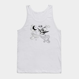 Cute Witch flying on a Goose during Night Tank Top